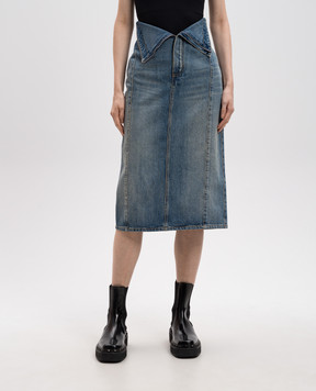 Alexander McQueen Blue midi skirt with asymmetric top 817920QMACV