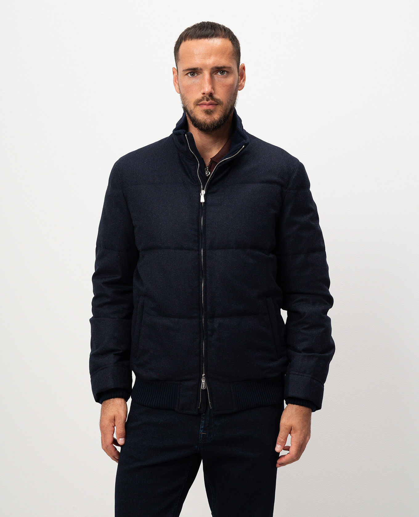 

Blue down jacket made of wool and cashmere Enrico Mandelli
