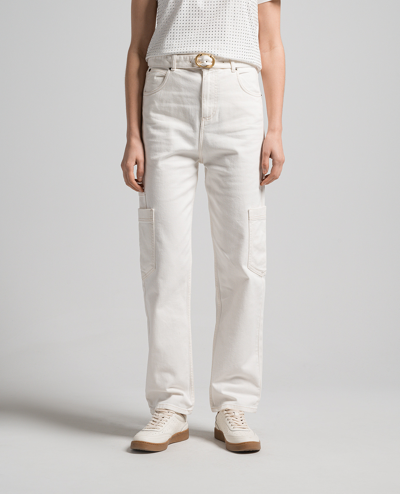 White cargo jeans with a belt Twinset 3