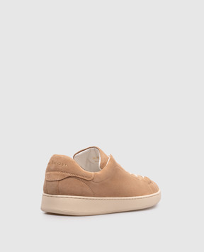 Kiton Beige suede sneakers with logo USSA067N01184
