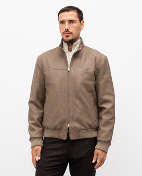 Brett Johnson Brown leather jacket with emblem FW25L85DEPEL