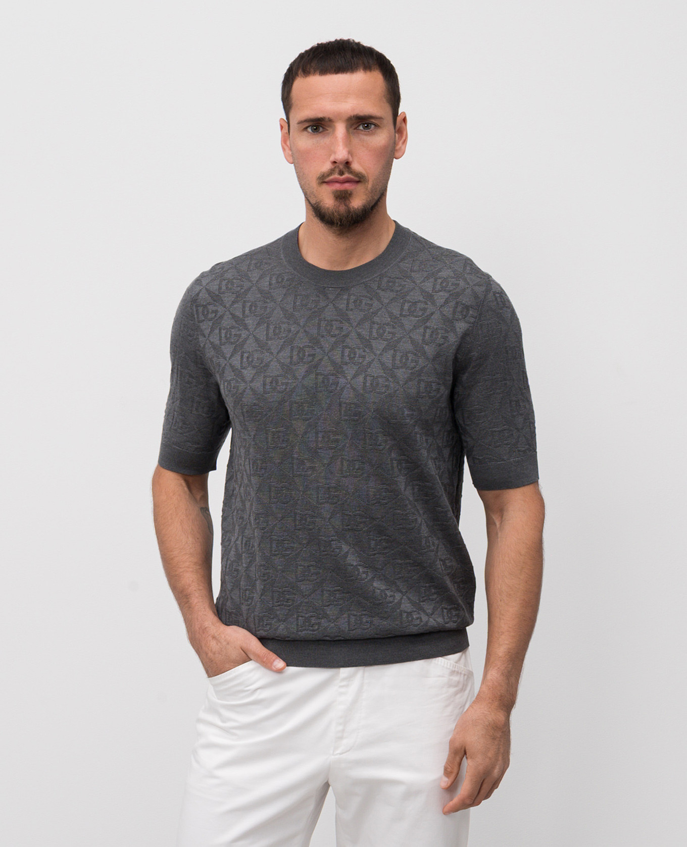 

Grey silk T-shirt with monogram logo pattern Dolce&Gabbana