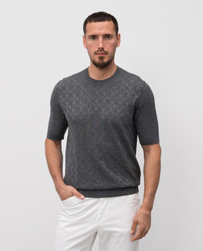 Dolce&Gabbana Grey silk T-shirt with monogram logo pattern GXX03TJBSM4