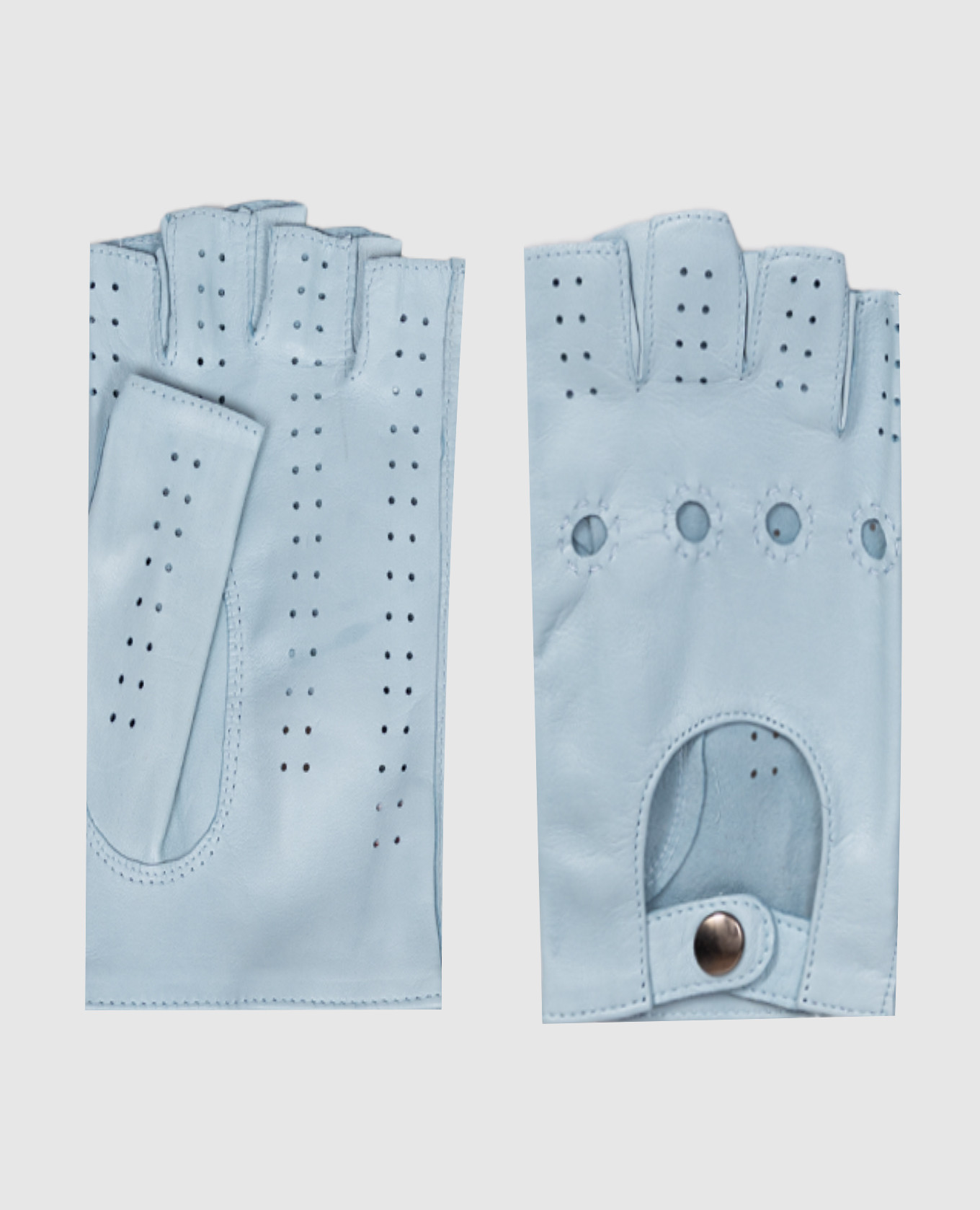 Blue leather mittens with perforation Babe Pay Pls