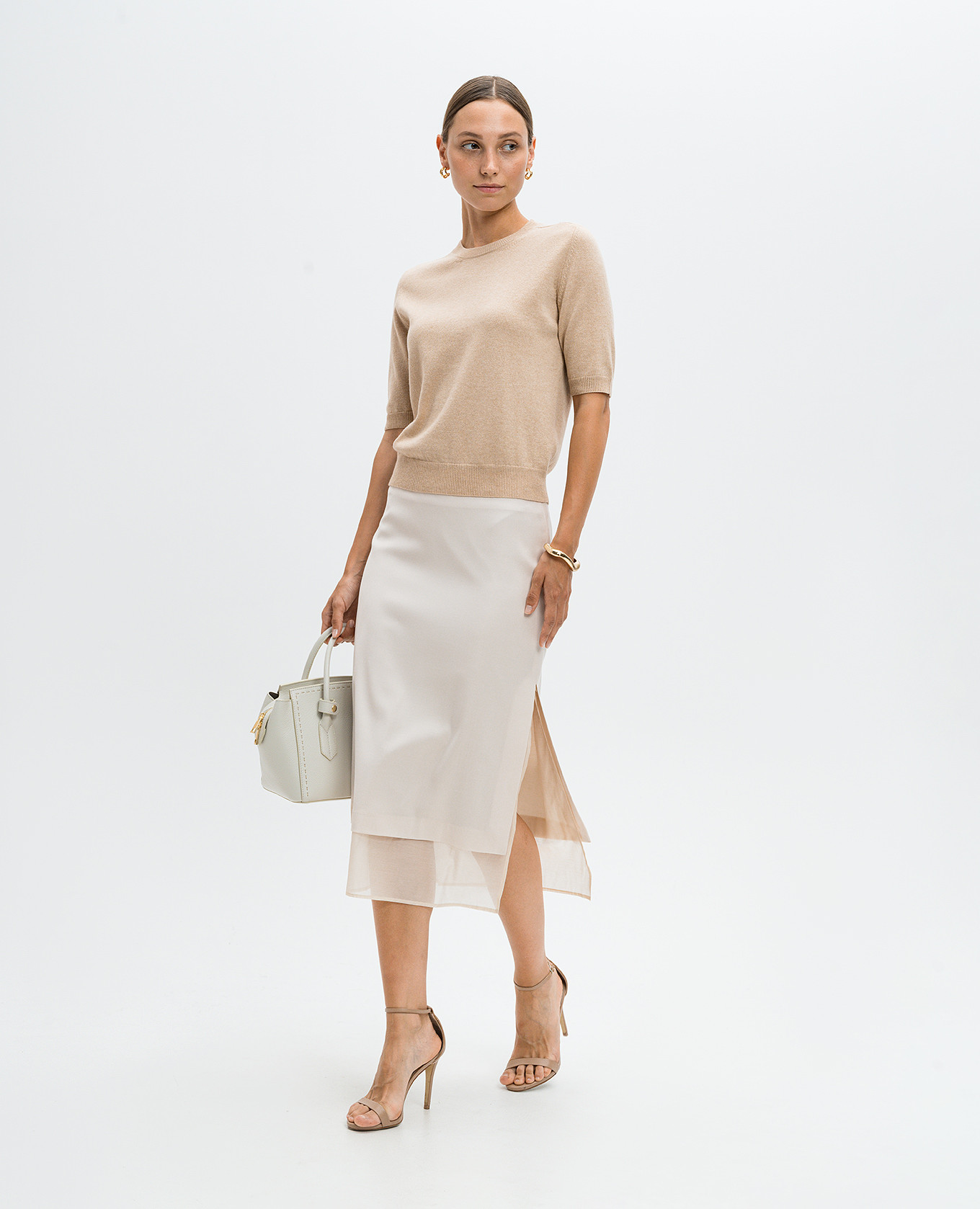 

Beige wool midi skirt with slits Peserico