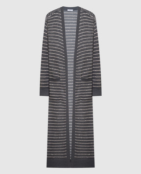 Brunello Cucinelli Gray striped cardigan with sequins M78765116