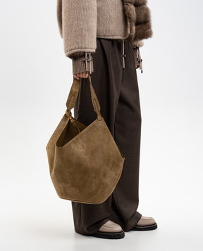 Khaite Brown suede Lotus bag with logo HAITEBAG