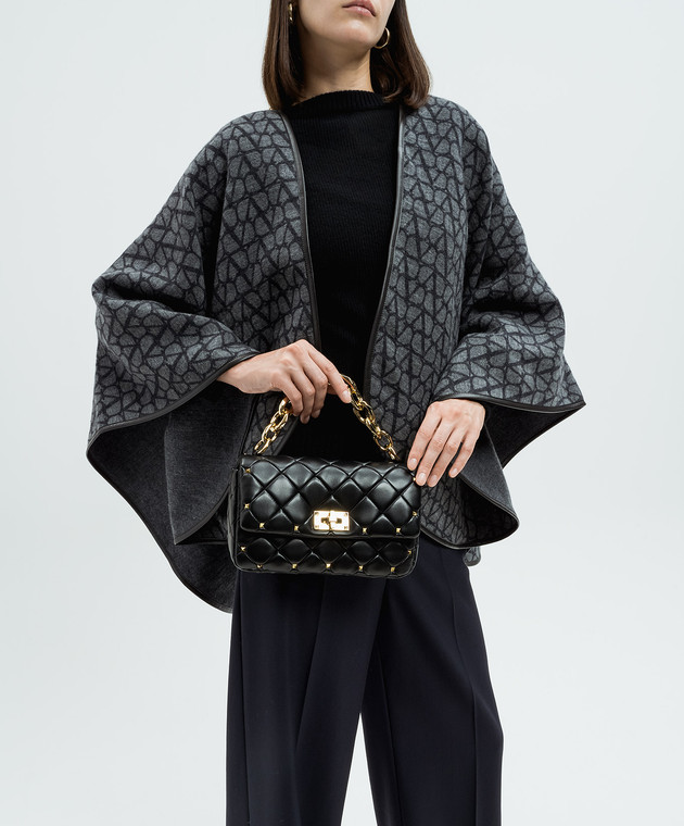VALENTINO｜ (5W0B0Q04 IGX 0NO / 5W2B0Q04 IGX 0NO) Valentino - Czarna pikowana skórzana torba Rockstud Spike