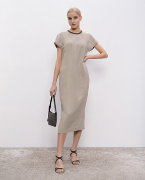 Brunello Cucinelli Beige linen dress with monil chain MH126AHB51