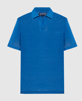 Vilebrequin Blue Pyramid linen polo with logo PYRE9O00