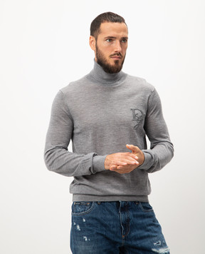 Dolce&Gabbana Gray cashmere polo shirt with DG logo patch GXW05ZJAWXR