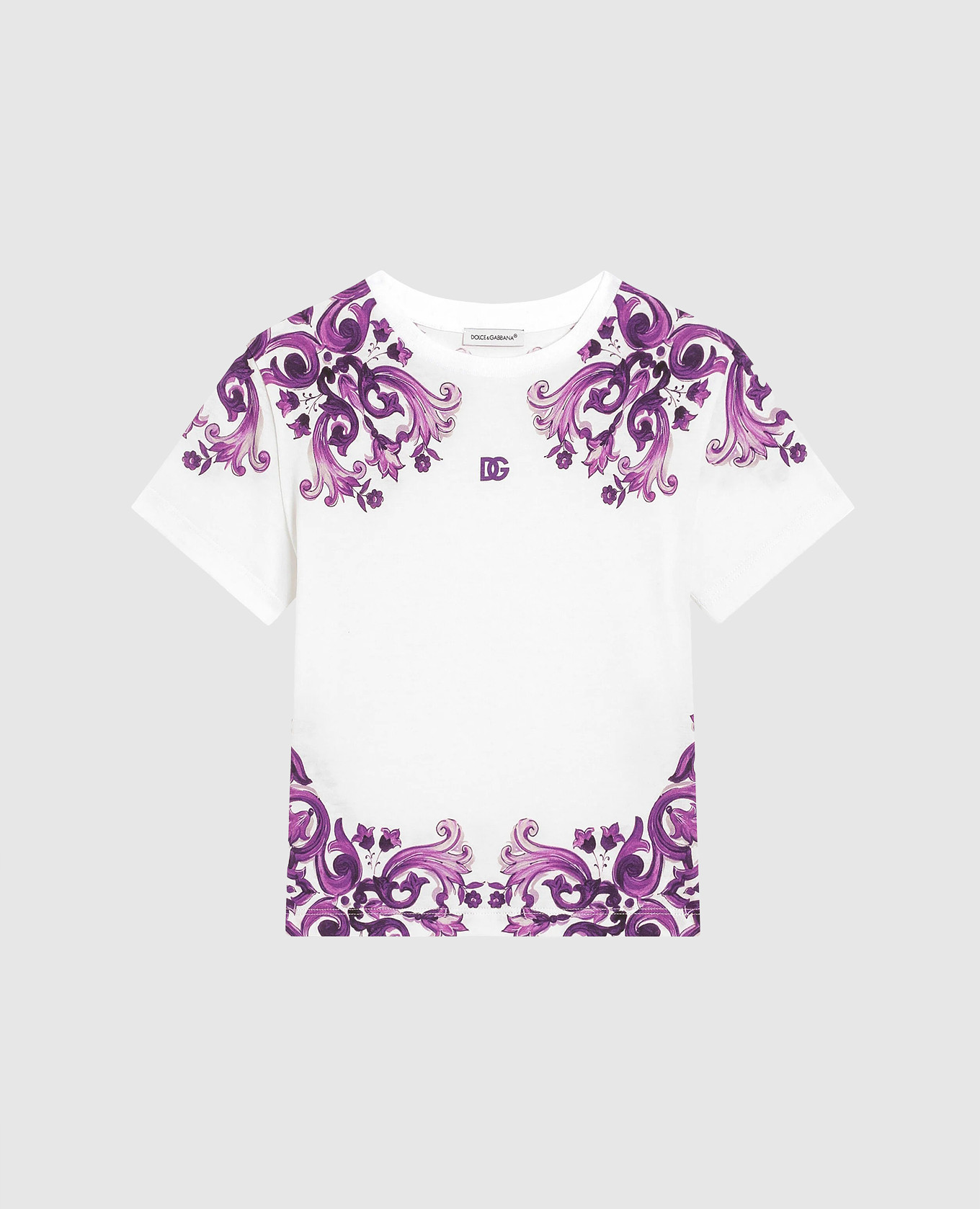 Children&#39;s white T-shirt with Majolica print Dolce&Gabbana
