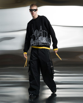 Off-White Black Skyline sweater with a pattern OMHE200S24KNI001