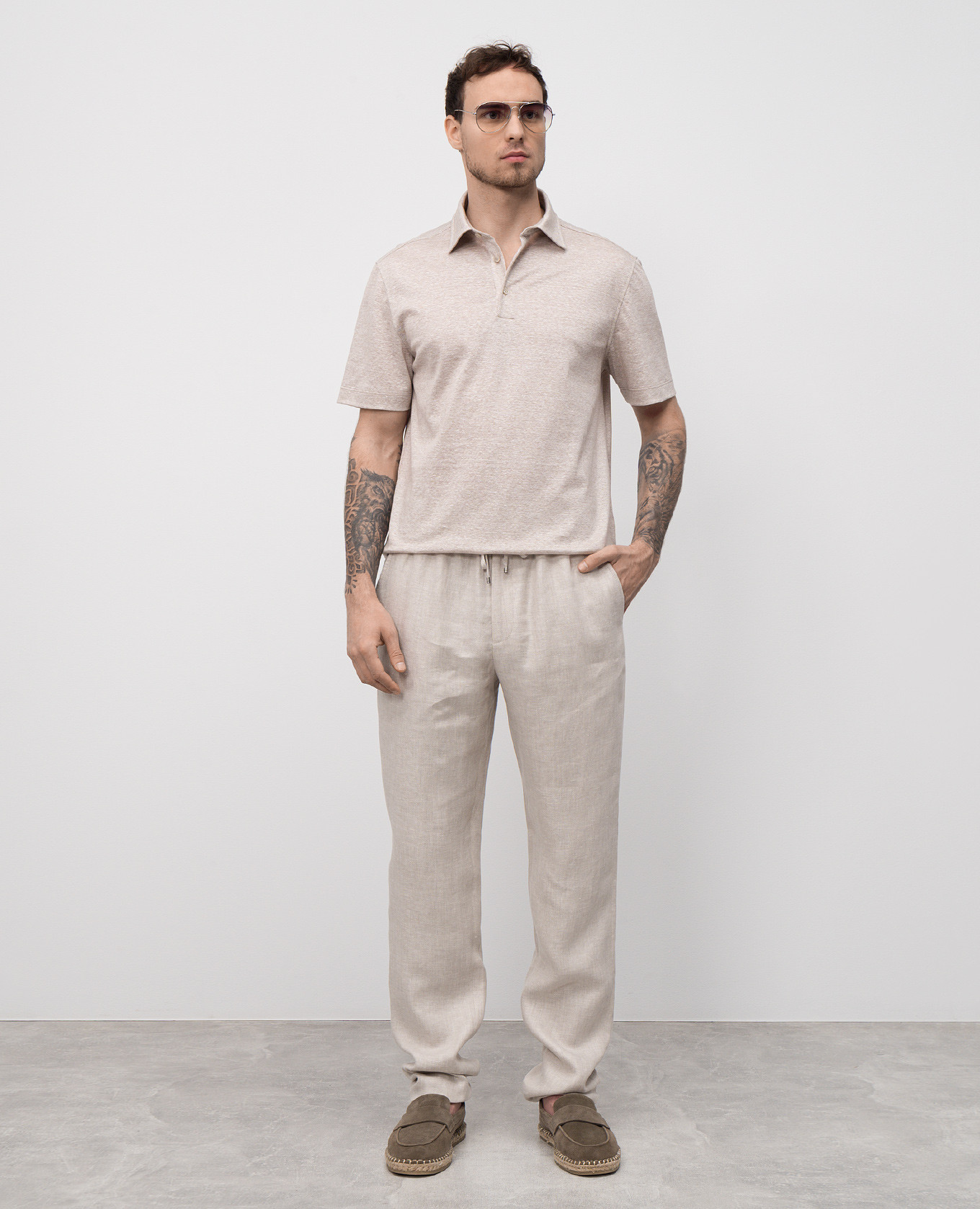 

Beige linen polo with logo Agnona