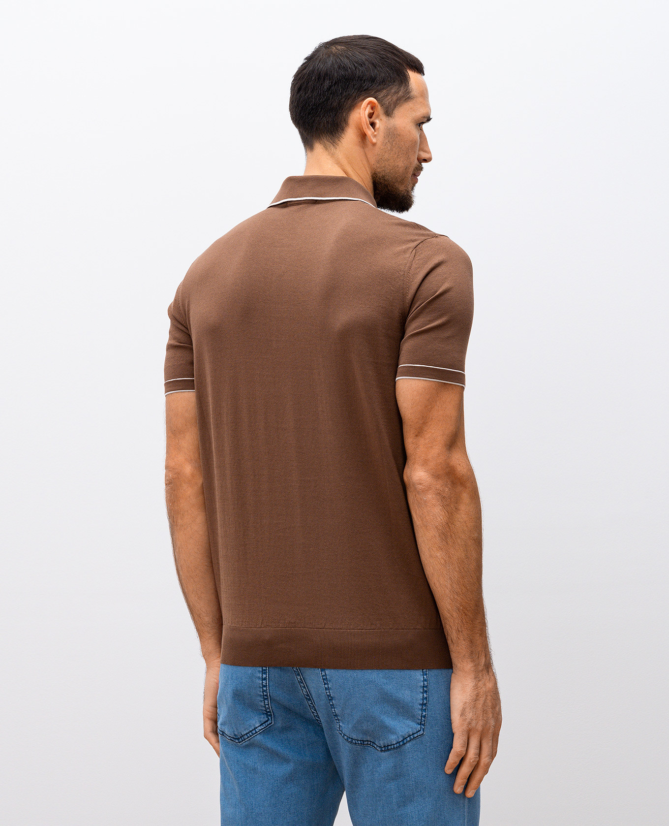 

Brown silk polo with contrast trim Bertolo Cashmere