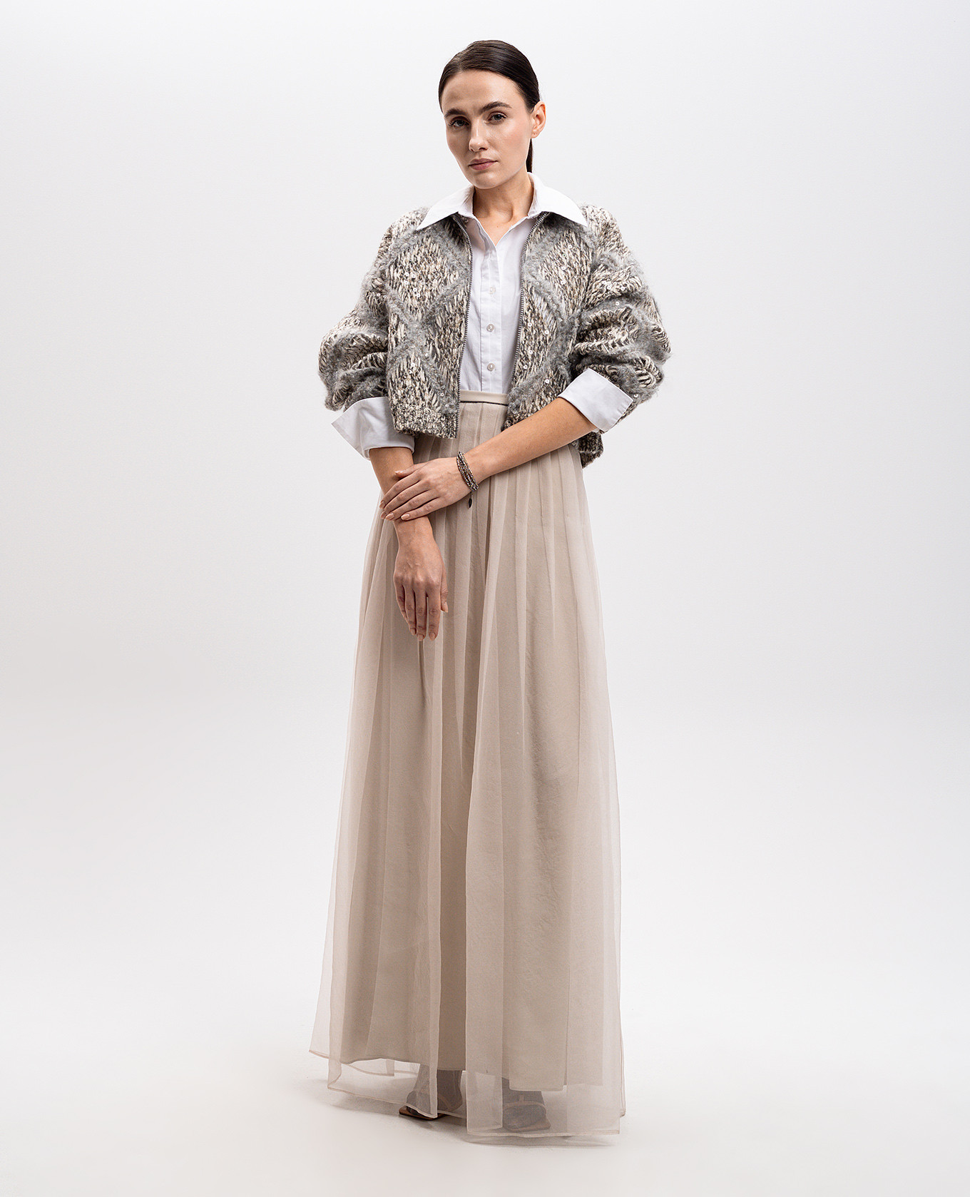 Beige openwork alpaca wool cardigan with sequins Brunello Cucinelli 2