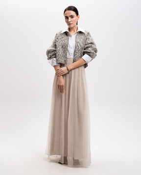 Brunello Cucinelli Beige openwork alpaca wool cardigan with sequins MCER10226