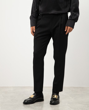 Dolce&Gabbana Black wool and silk pants with stripes GP0F2TFU21E