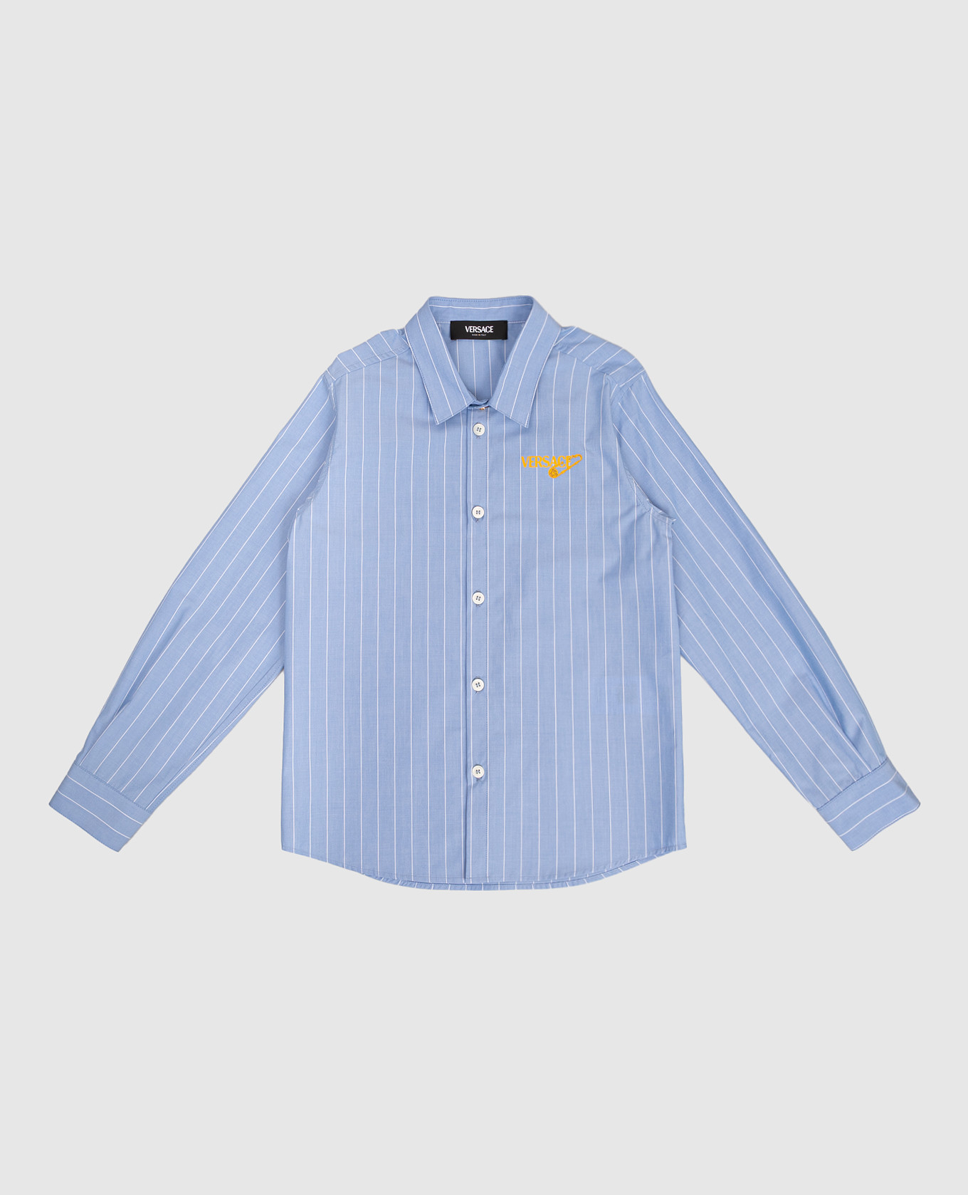 Children&#39;s blue striped shirt with logo Versace