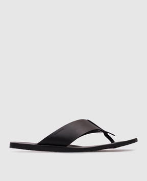 Stuart Weitzman BASTIAN black leather flip-flops with logo SK546