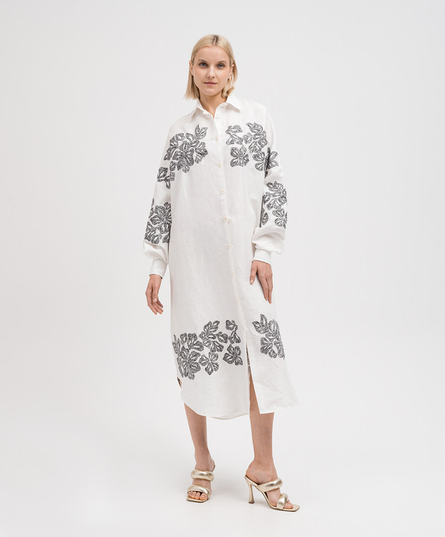 Ermanno Scervino - White linen shirt dress with floral embroidery  D444Q618EJH - shop with European delivery at Symbol
