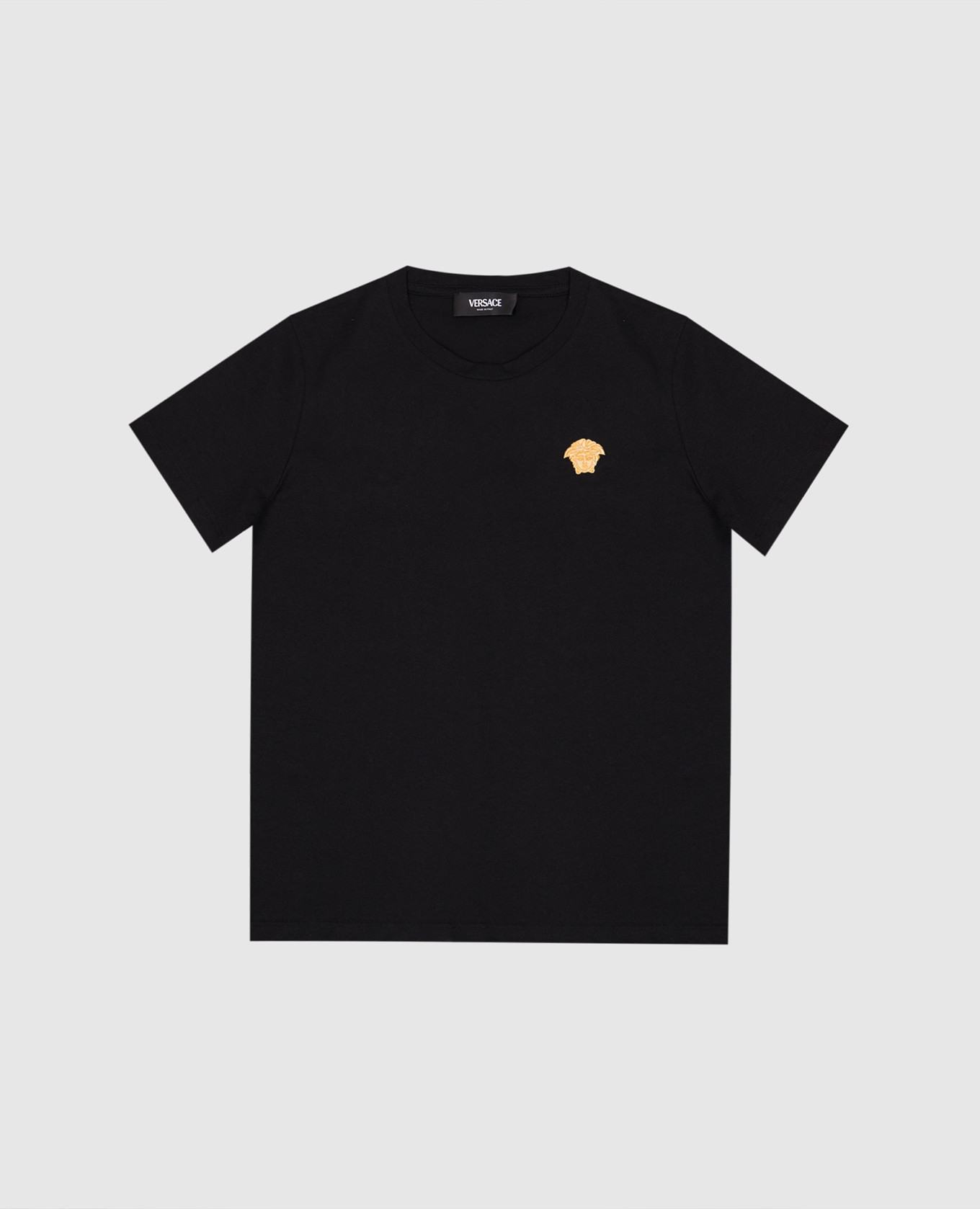 Children's black t-shirt with branded medusa embroidery versace