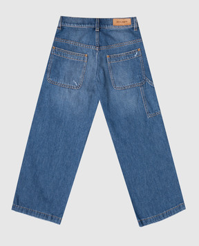 Palm Angels Kids' blue jeans with holes and logo PBYB007F25DEN00112+