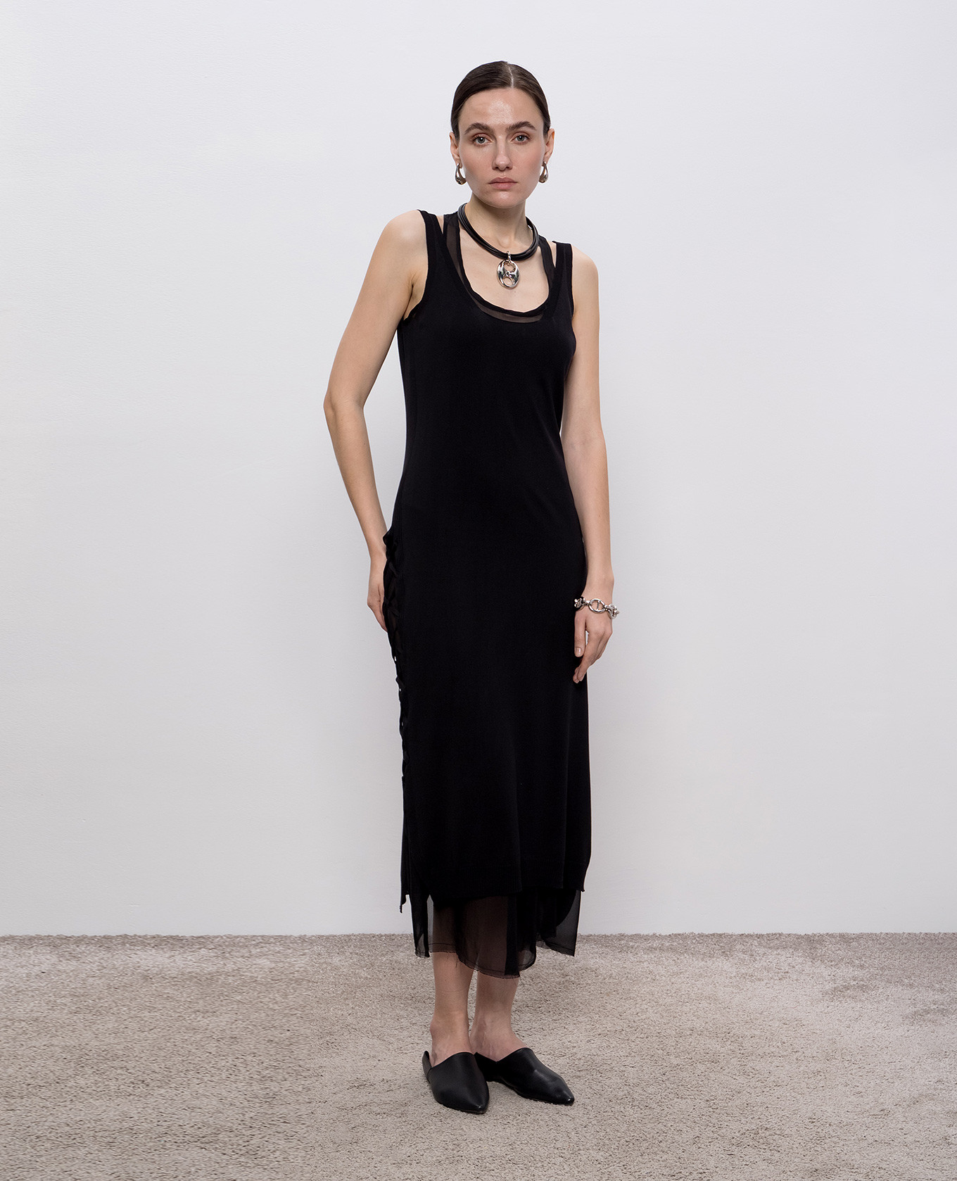 

Black double-layered silk dress Masnada