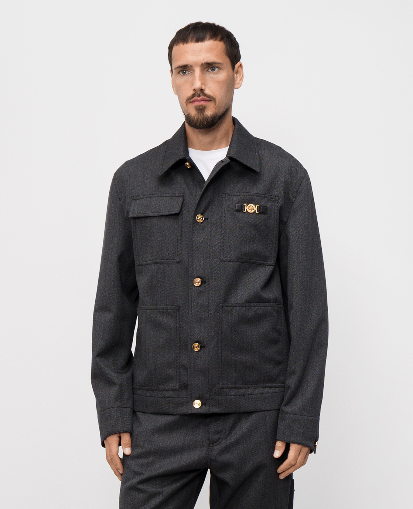 

Gray wool shirt jacket Versace, Grey