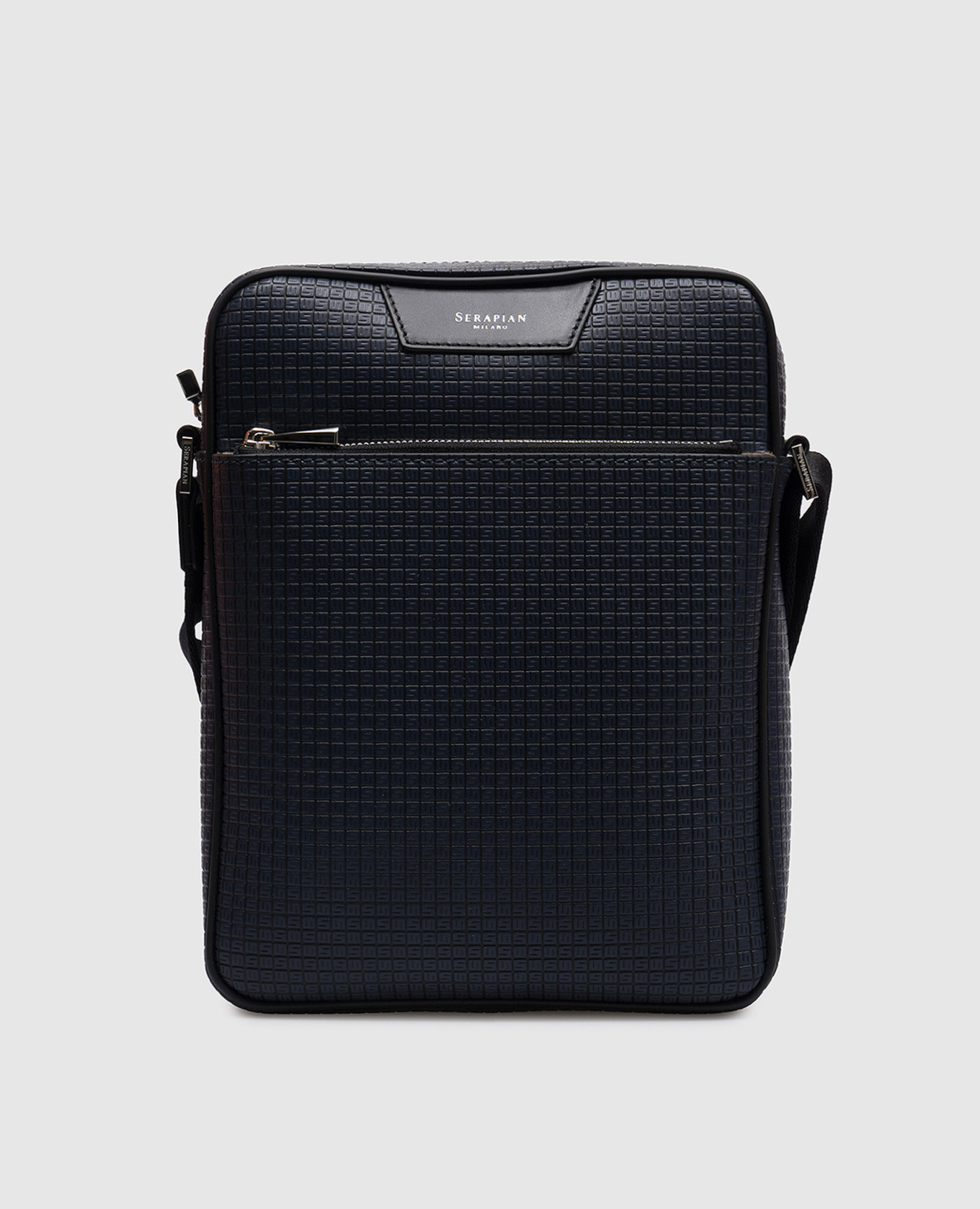 

Blue leather bag with embossed logo monogram Serapian