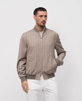 Stefano Ricci Beige striped wool, silk and linen bomber jacket MZJ5100060WKL01S