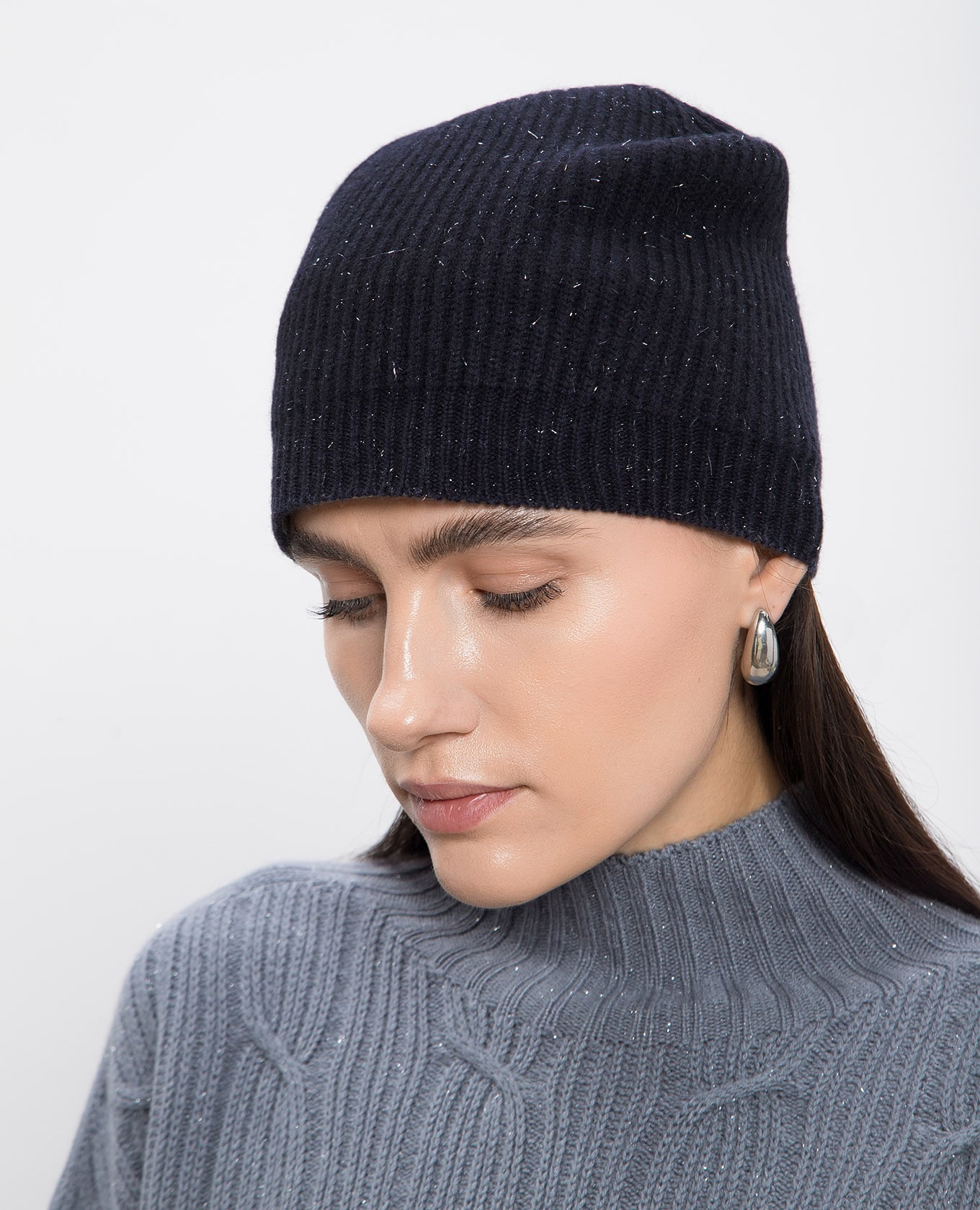 Blue hat with wool and silk with lurex Peserico 2
