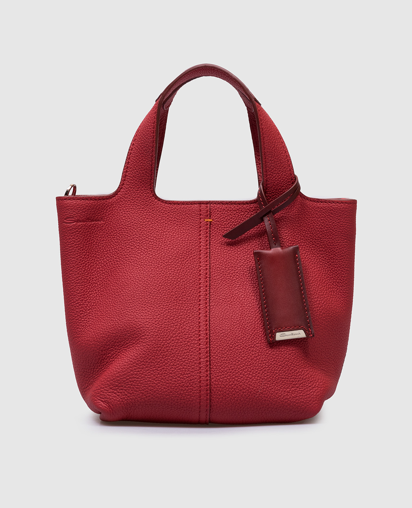 

Red logo embossed leather tote bag with metallic mirror Santoni