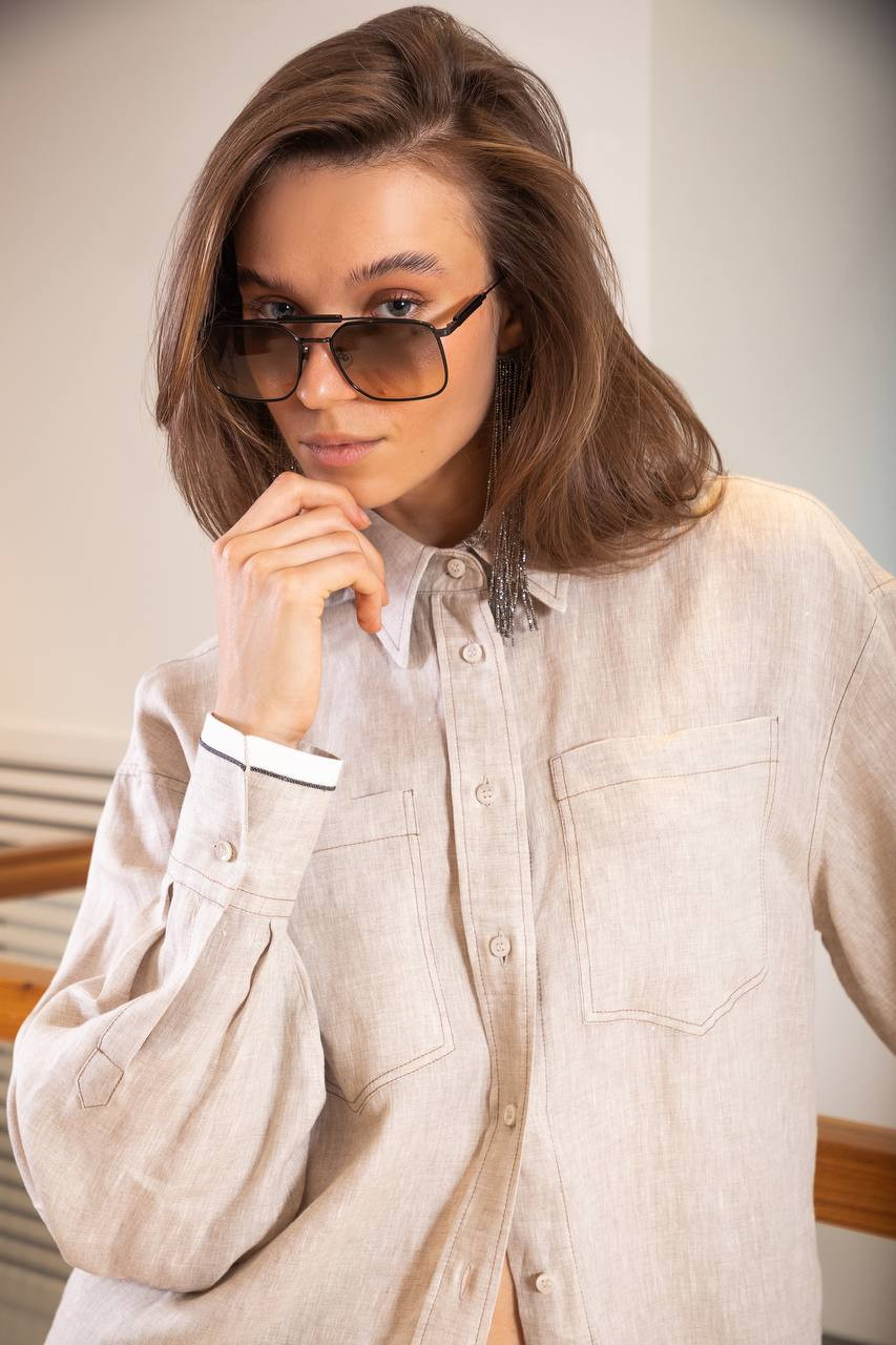

Beige linen shirt with monil chain Brunello Cucinelli