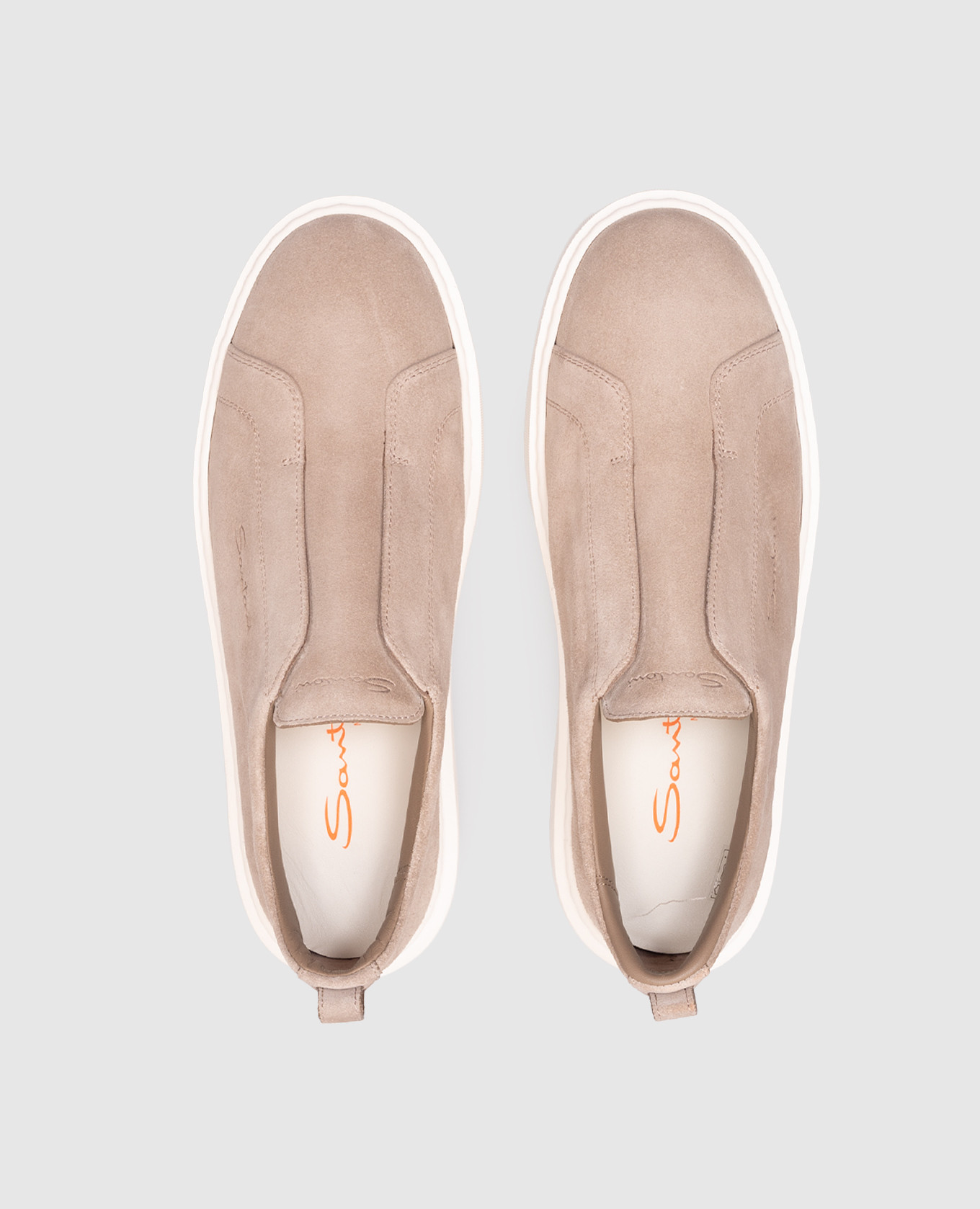 

Beige suede slip-ons with logo Santoni, Blue