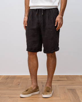 Brunello Cucinelli Brown linen shorts with lapels M243DU0020