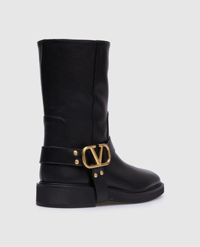 Valentino Black leather boots with VLogo Signature logo 5W2S0JK6DSH