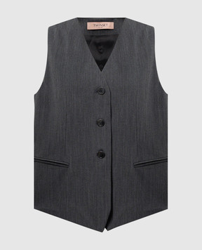 Twinset Gray wool vest with metallic Oval T logo 242TT2127