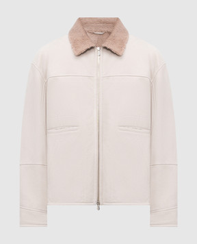 Brunello Cucinelli Gray sheepskin coat with textured stripe MPMPE2055