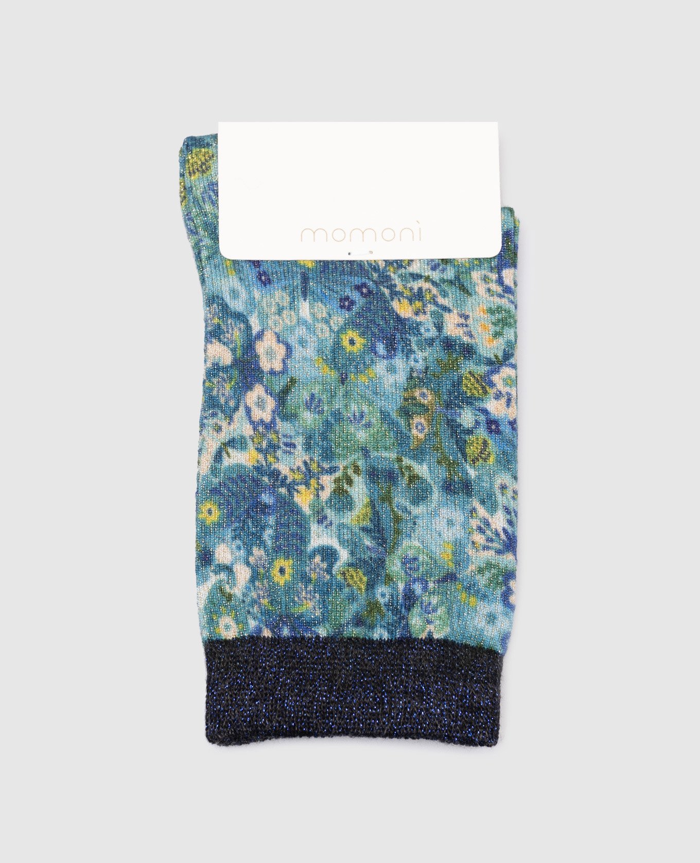 

Blue socks with a floral pattern Momoni