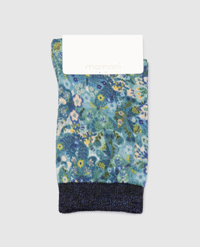Momoni Blue socks with a floral pattern 255MMOSO001PK255MO52