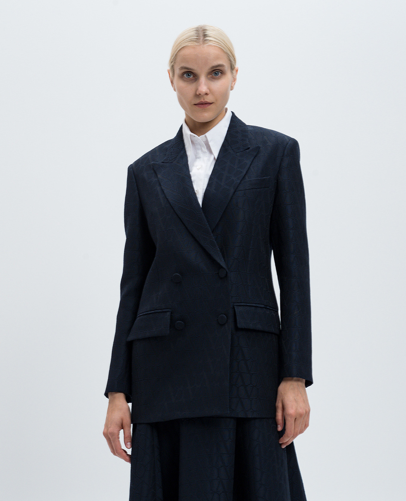 Blue double-breasted jacket made of wool and silk in the TOILE ICONOGRAPHE pattern Valentino 3