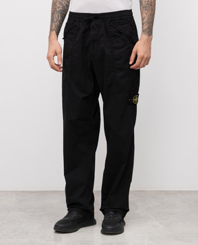 Stone Island Black pants with logo patch K2S153100002S0010