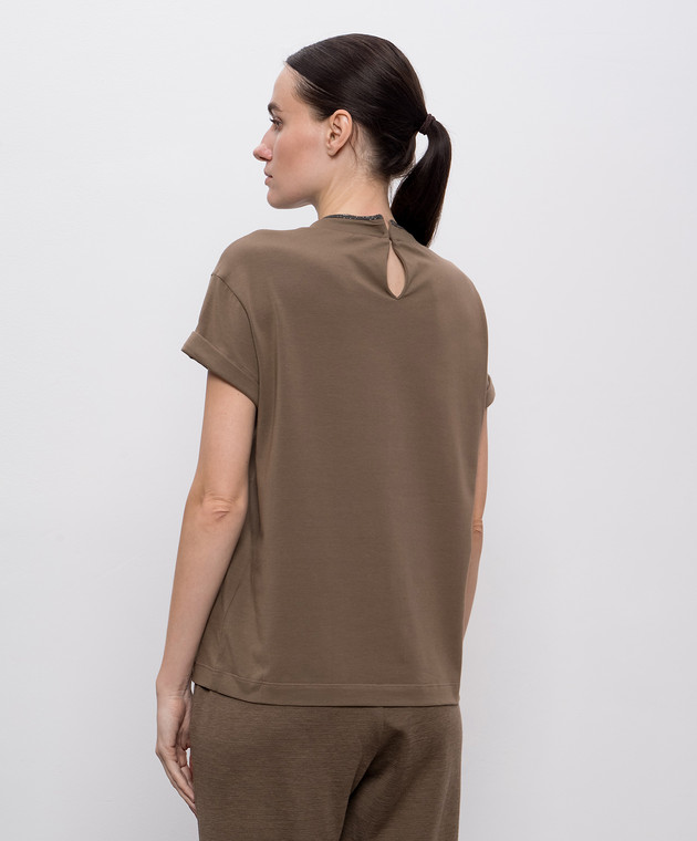 Brunello Cucinelli Camiseta marrón con cadena de monil