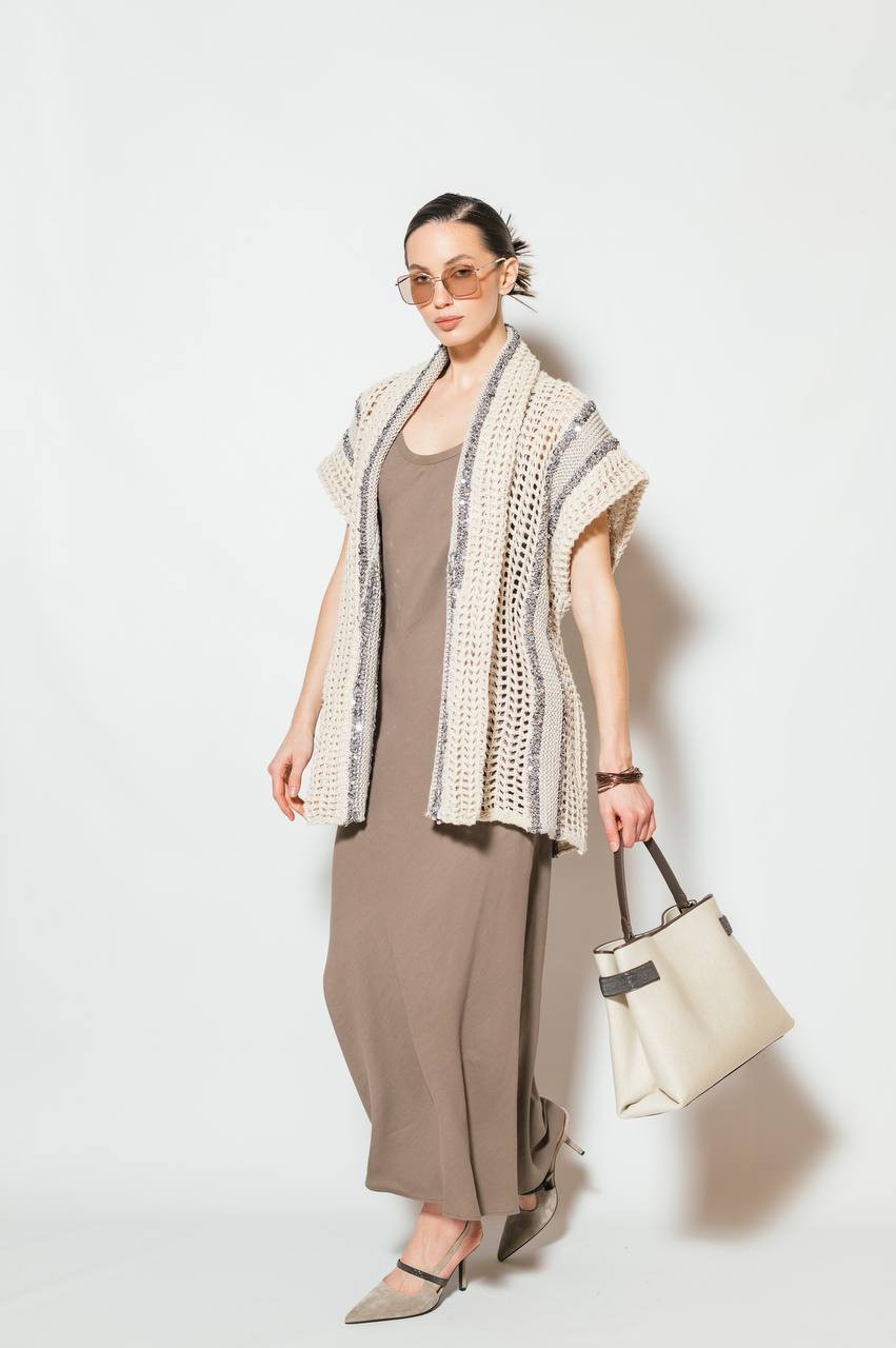 

Beige openwork vest with sequins Brunello Cucinelli