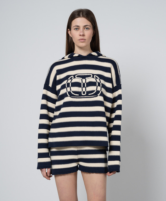 Twinset Sudadera con capucha a rayas con logo bordado 241TP3410