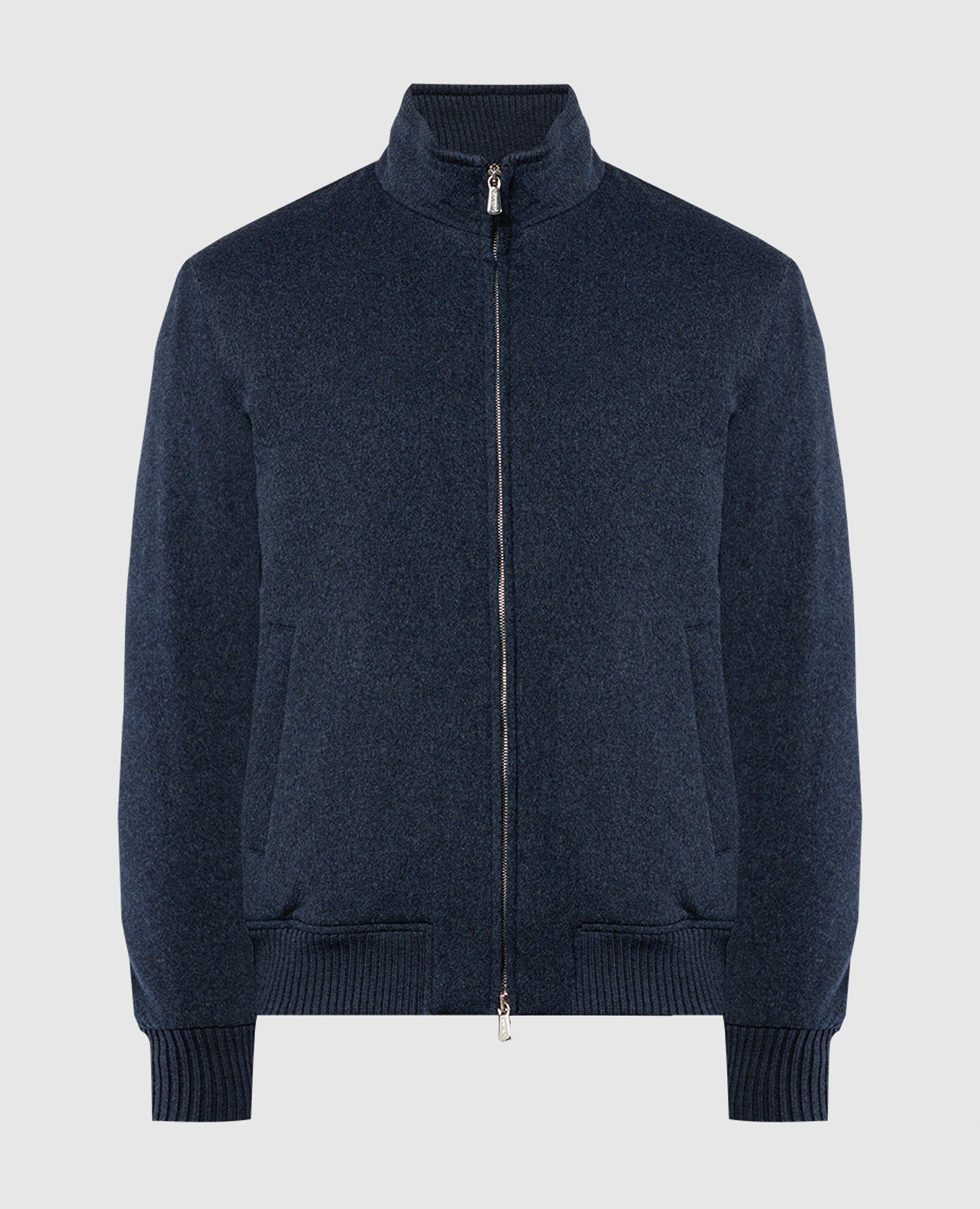 Blue cashmere jacket with logo embroidery enrico mandelli