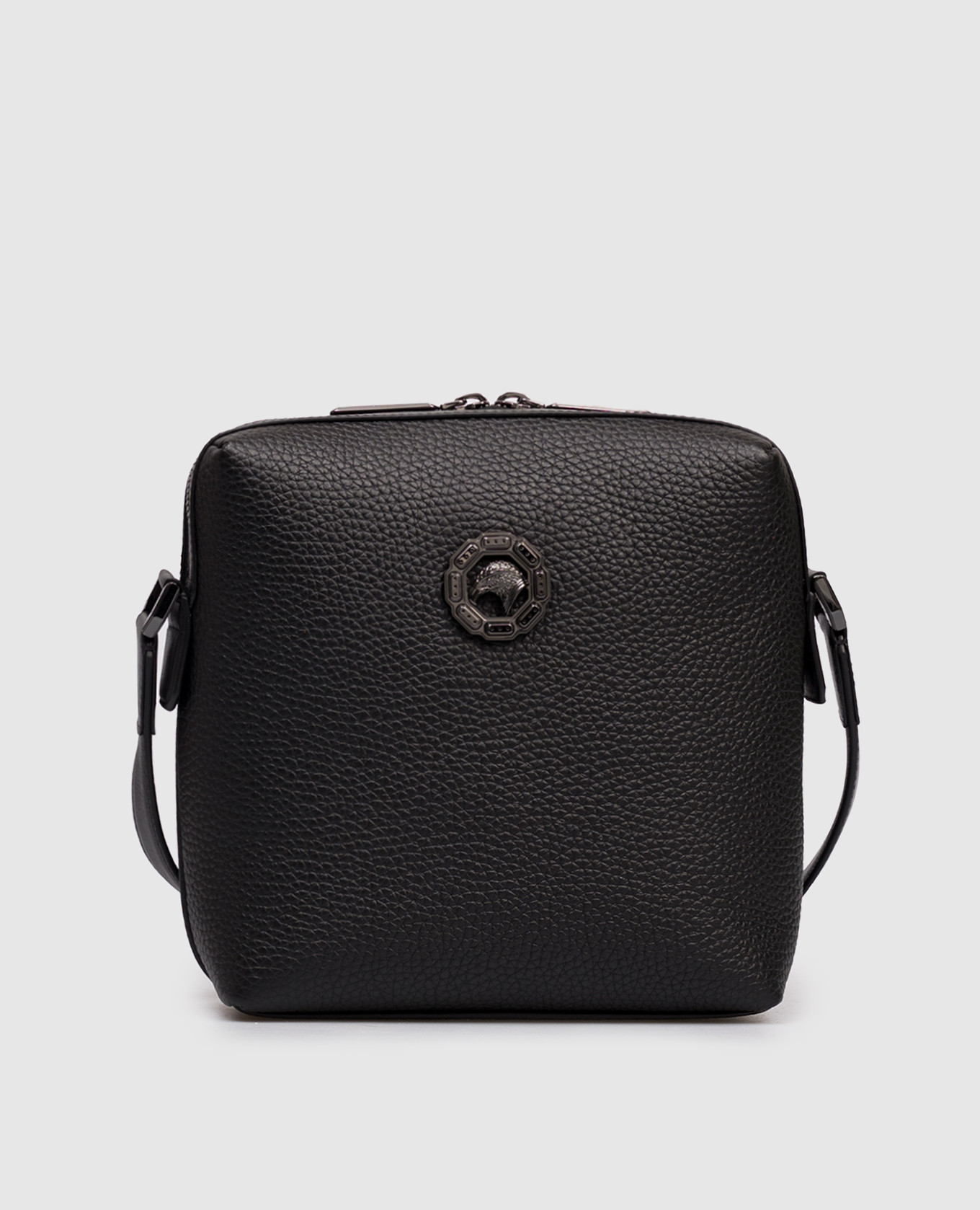 

Black leather bag with ruthenium-plated emblem Stefano Ricci