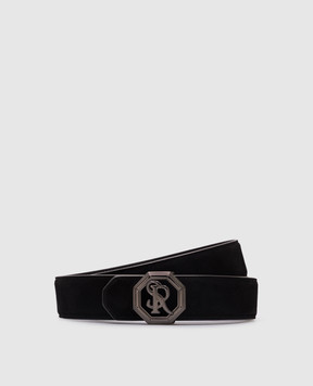 Stefano Ricci Black suede belt with monogram logo N381SDC366U