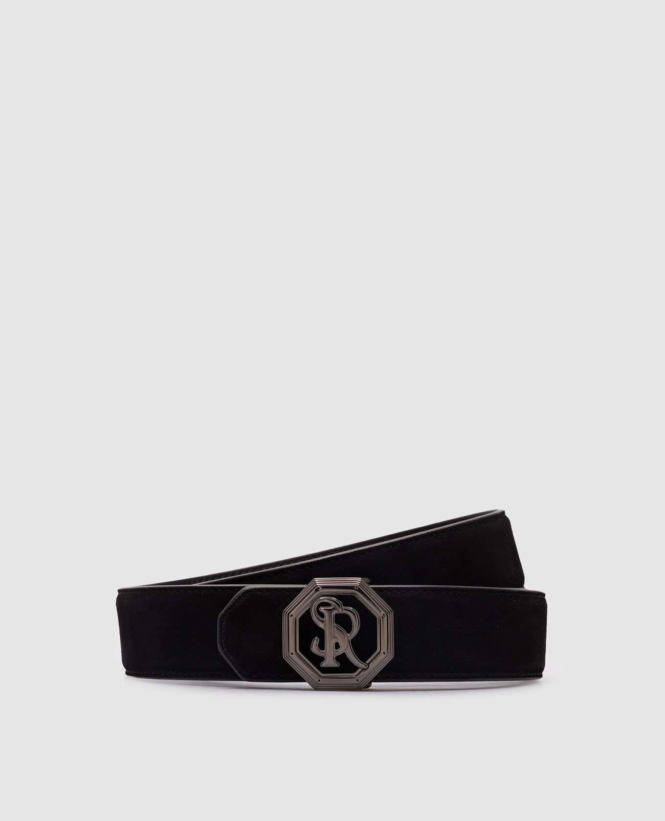

Black suede belt with monogram logo Stefano Ricci